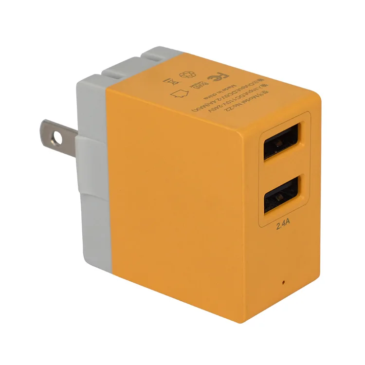 5V 2.4A 12W CE certified tablet PC US plug charger dual wall charger foldable