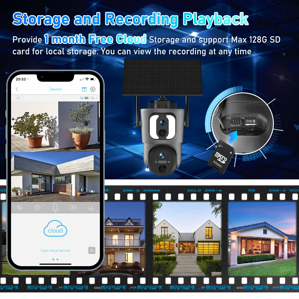 2K Ubox JP 4G LTE Cellular Siren Alarm Motion Detection IR Night Vision 15000mAh 6W Solar Dual Lens PTZ Surveillance PTZ Camera