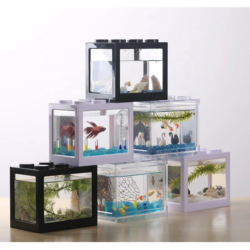 Mini Aquarium Betta Fish Tank With Usb Led Lighting Small Aquarium Office Viewing Transparent Acrylic Fish Tank