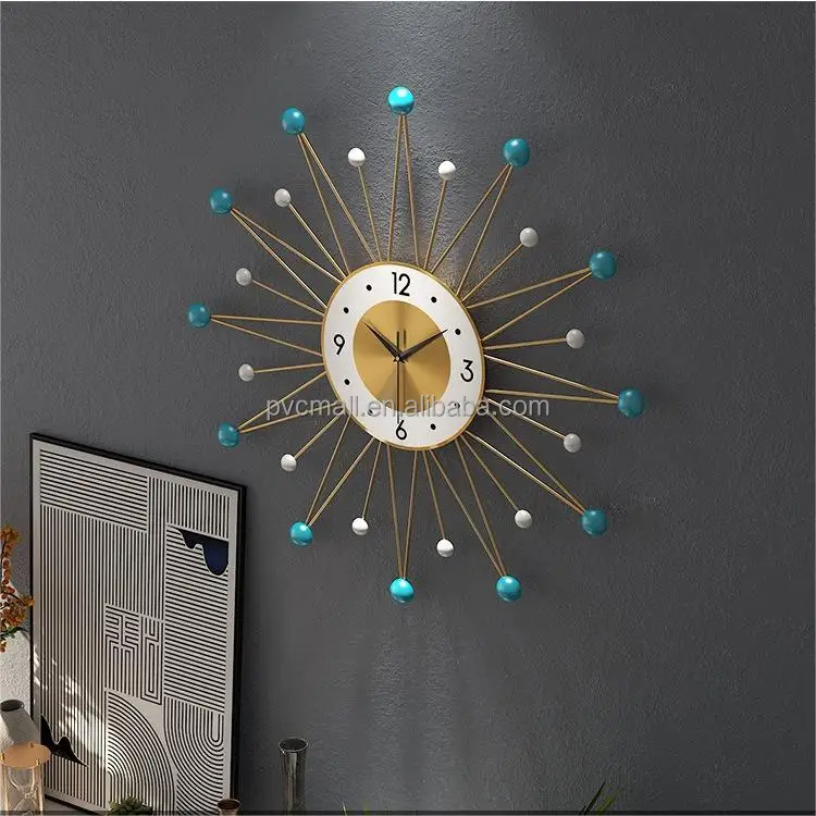 Handcrafted gold metal wall art panel sun shaped wall clock 3d home art decoration beautiful wall clock