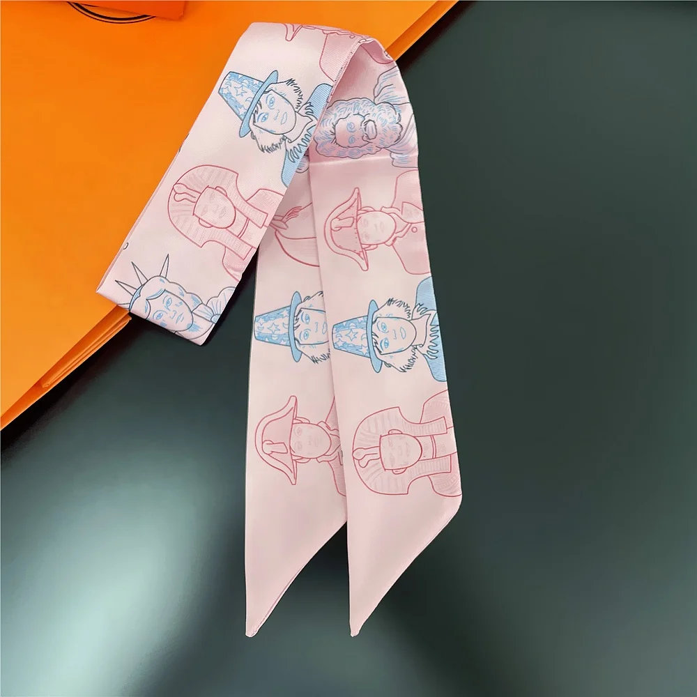 Wholesale Custom Twill Printed Narrow Scarf With Silk Scarf For Hair