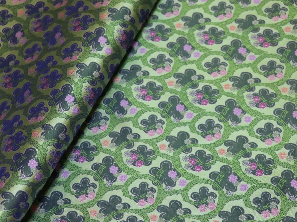 Mulberry real silk traditional craft jacquard weave song silk brocade jacquard fabric green pure silk fabric for garments