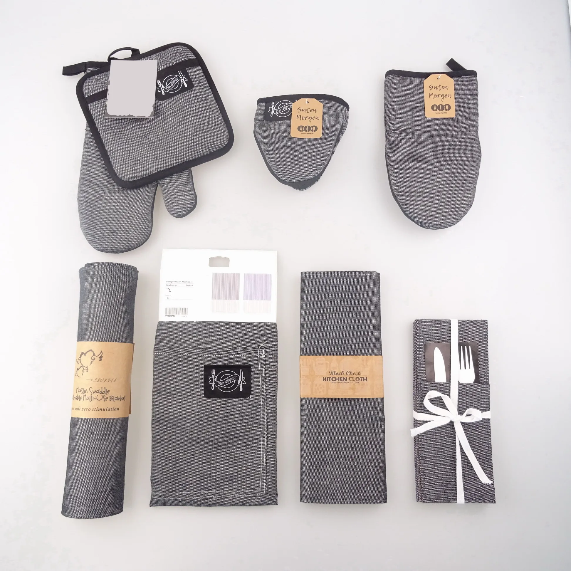 High Quality AZO Free  hot selling denim and stone wash style  neoprene cheap oven mitt and pot holder set