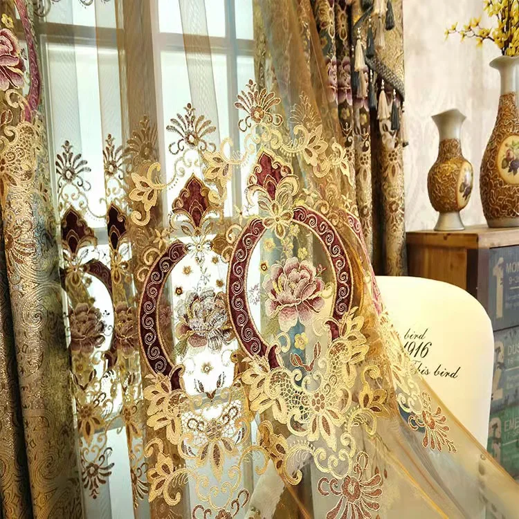 Luxury High Quality Thick Blackout Curtains for the Living Room, Custom Curtain with Embroidery Tulle
