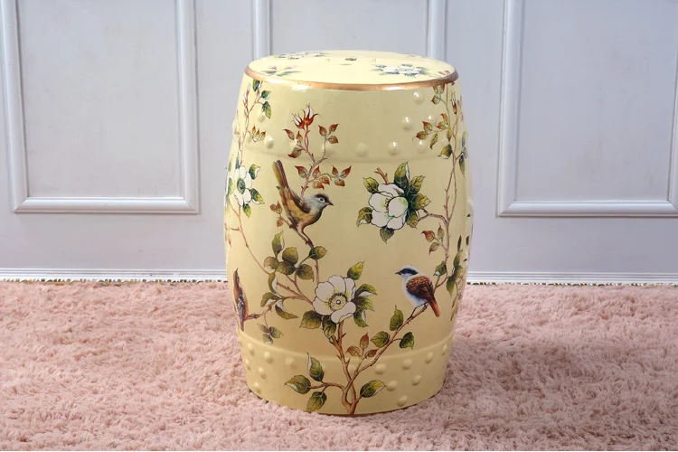  High-end wholesale Chinese flower and bird pattern art porcelain garden home decoration decorative drum ceramic