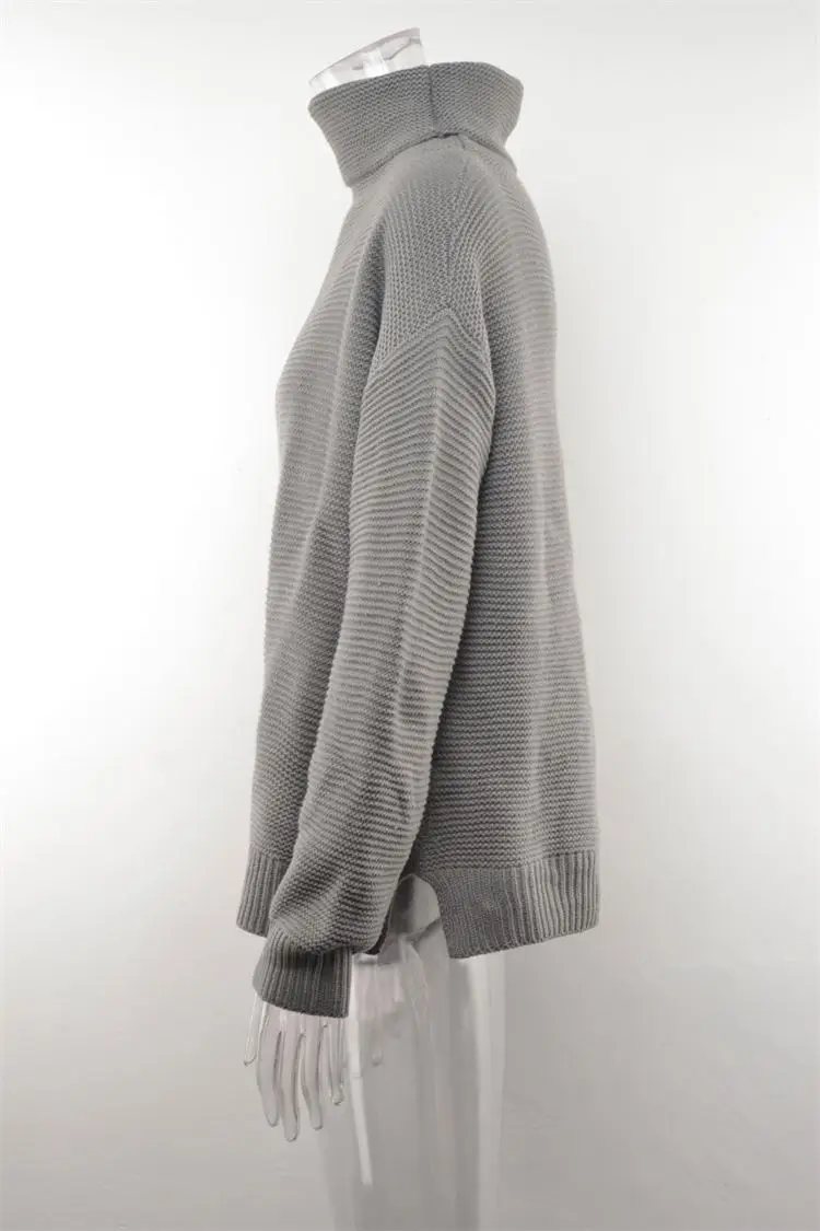 Womens fall Slouchy Drop shoulder Loose Oversize Chunky Knit cat print front Turtleneck long Sleeve Pullover Sweater Jumper Tops