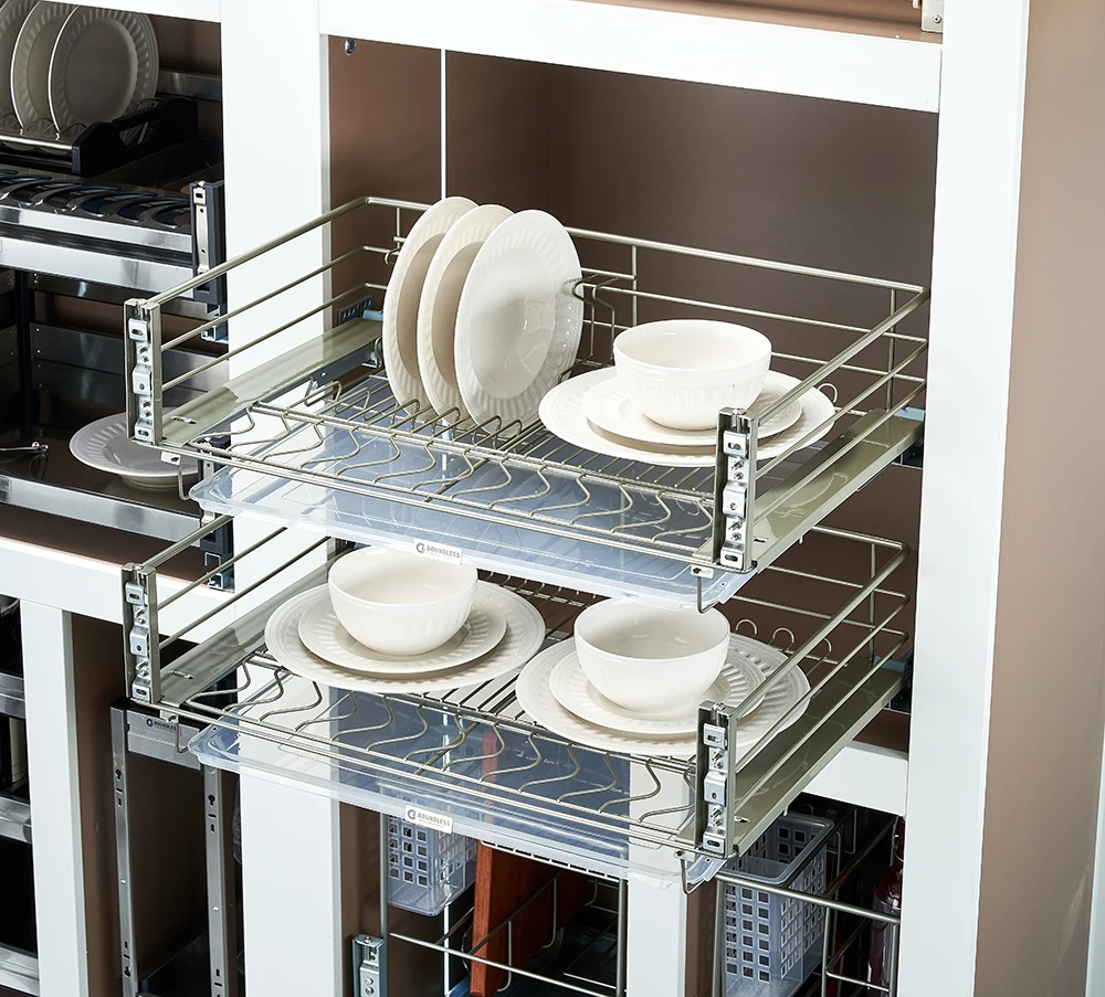 Practical Kitchen Round Wire Pull out Soft closing Basket for Bowl and Dish