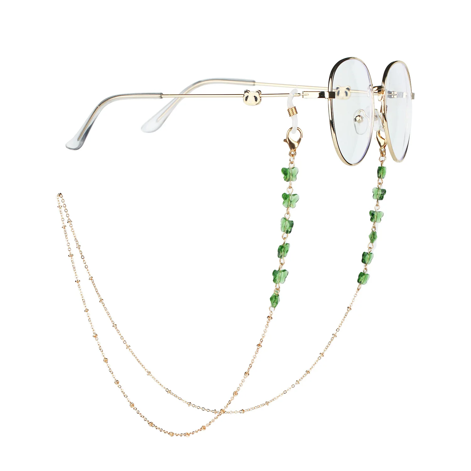 Luxury Gold Metal Crystal Butterfly Sunglasses Chain Facemask Holder Necklace Multi-purpose Eye Glasses Strap for Women Custom