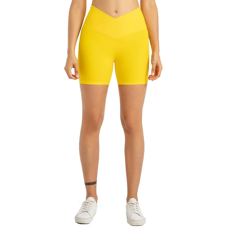 GC Cross waistband nude yoga pants stretch high waist running fitness shorts no T line sports shorts for women