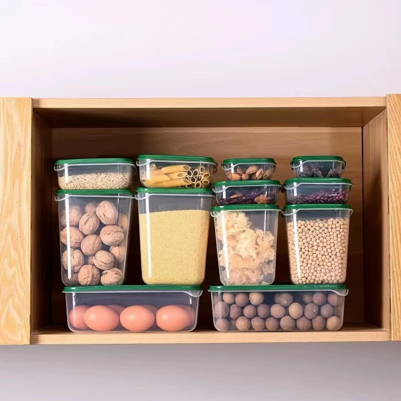 17-piece set plastic crisper transparent fruit storage box with lid sealed refrigerator storage box can be microwave heated.