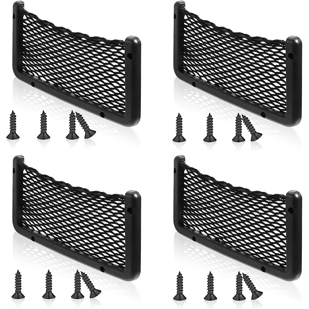 ABS Plastic Frame Car Storage Net Bag Phone Car Mesh Net Holder RV Storage Boat Cargo Pocket Organizer Framed Pocket with Screws