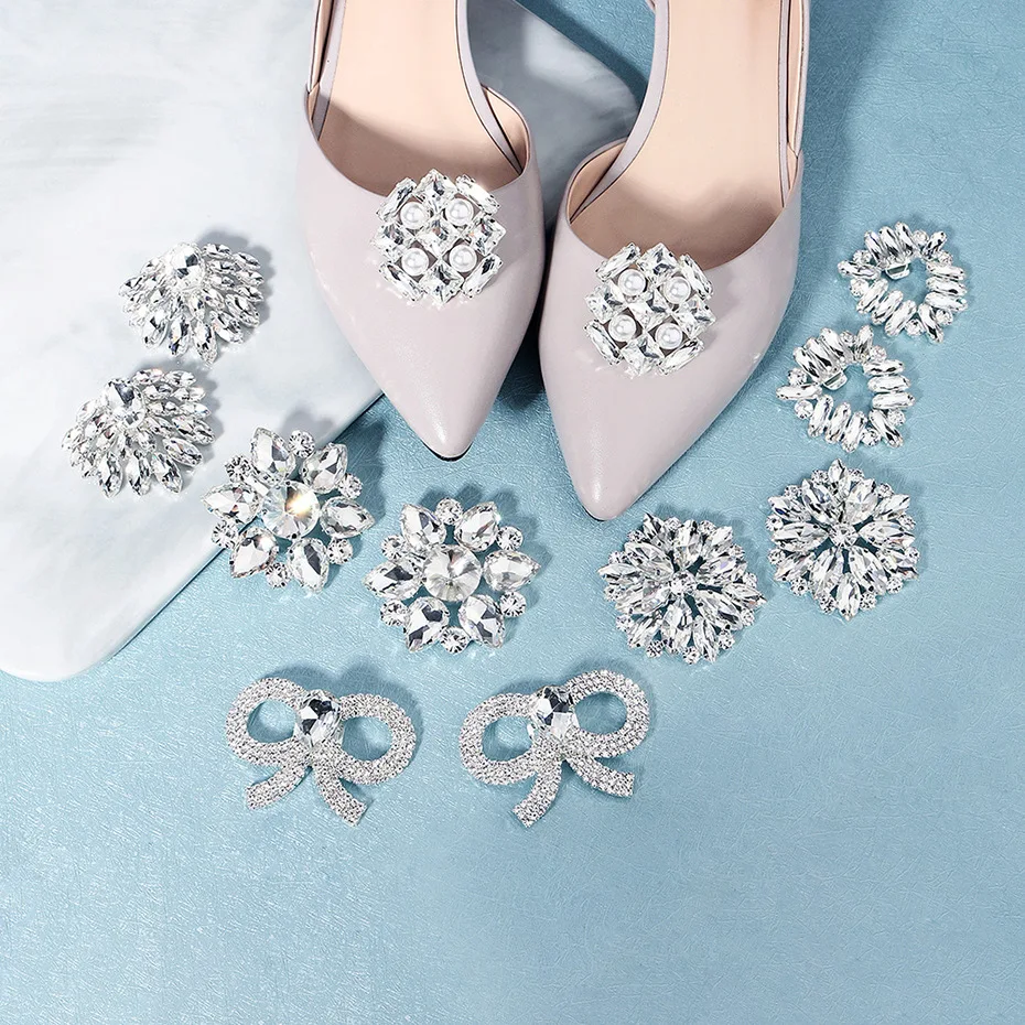 AW New detachable diy bridal shoe clip-on high heel accessory shoe wedding shoe crystal buckle for women