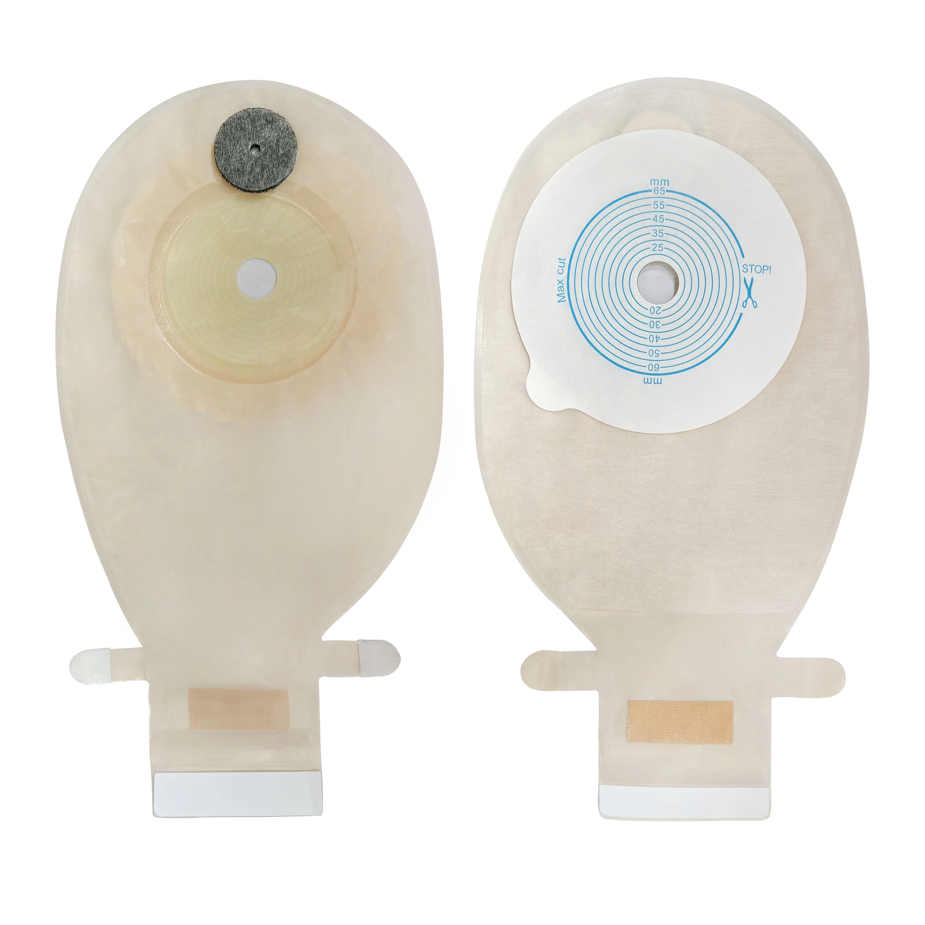 Ostomy back window One Piece Drainable Stoma Care 65mm Cut-to-Fit Carbon with Velkro Closure Non-Woven Colostomy Bag