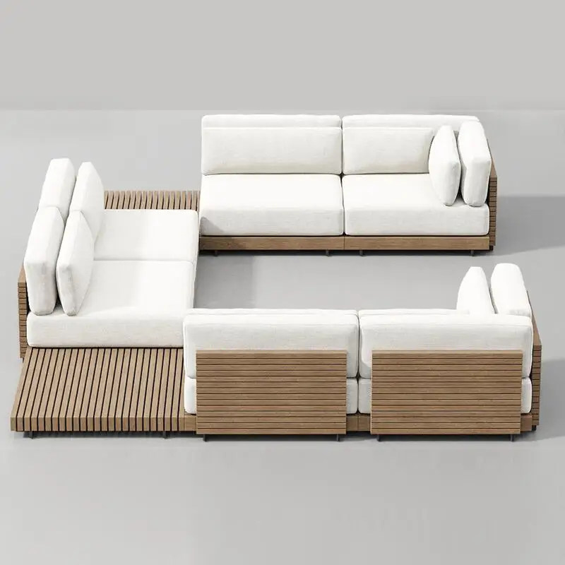 Villa Terrace Leisure Teak Sofa Patio Set Combination Outdoor Courtyard Waterproof Sunscreen Outdoor Solid Wood Sofa Furniture