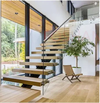Hot Sell Apartment/Hotel single steel stringer straight floating stairs modern mono stringer wooden staircase