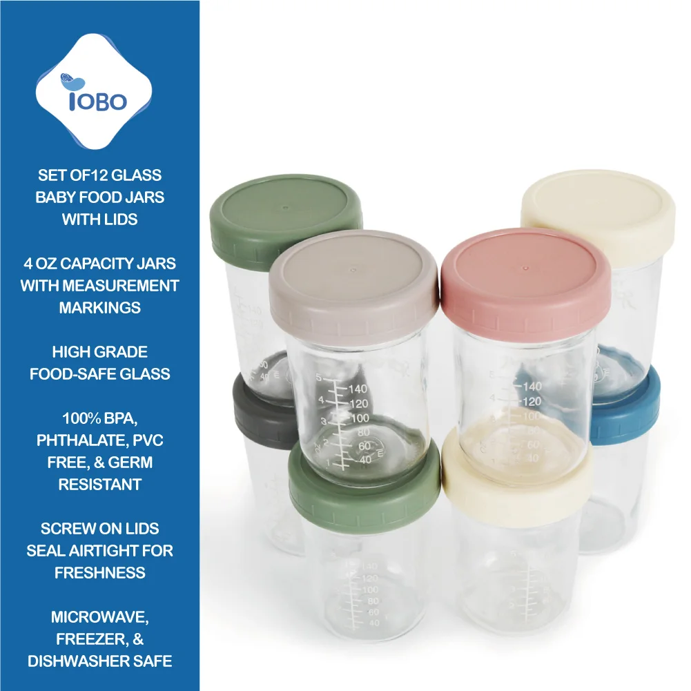 Reusable Glass Baby Food Storage Jars 8 oz Baby Food Jars with Lids, Freezer Storage, Reusable glass baby food storage jars