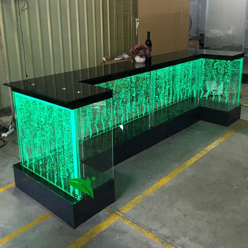 modern wheels mobile multi color led water bubble wall acrylic service reception table bar counter