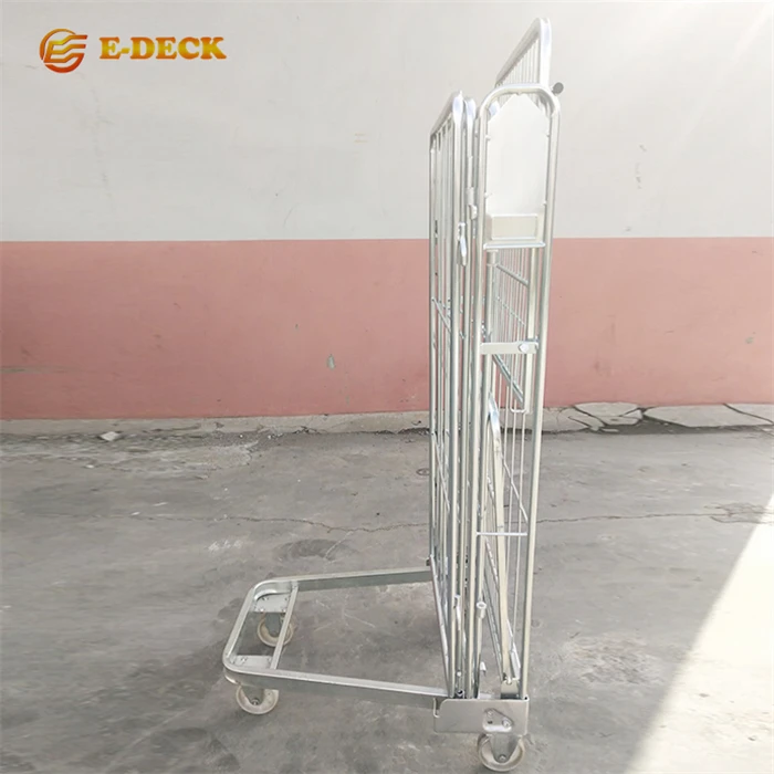 Steel warehouse storing collapsible durable folding metal zinc plated pallet wire mesh roll container