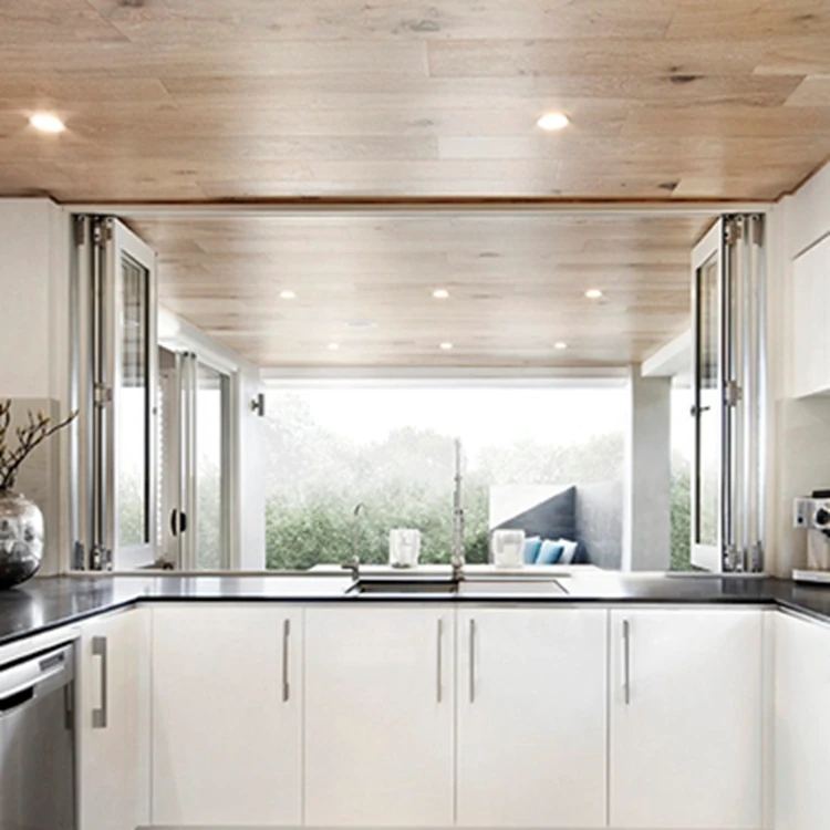 Windproof Horizontal Aluminum Glass Folding Door Window for Kitchen