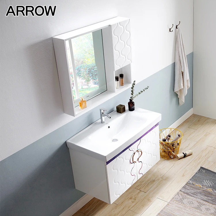 Modern Designs PVC Waterproof Bathroom Cabinet Sinks Best Quality PVC Bathroom Vanity With The Wall Mirror