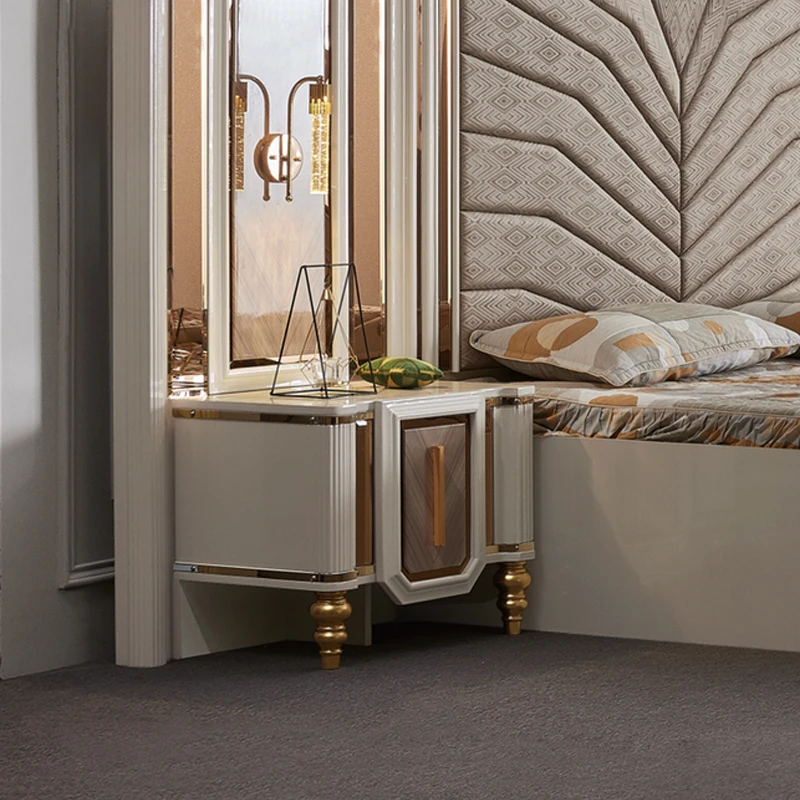 Luxury Royal King Size Bedroom Sets Elegant Super Size Turkish Style Gold Mirrored Led Lighted Bedroom Furniture Cheap