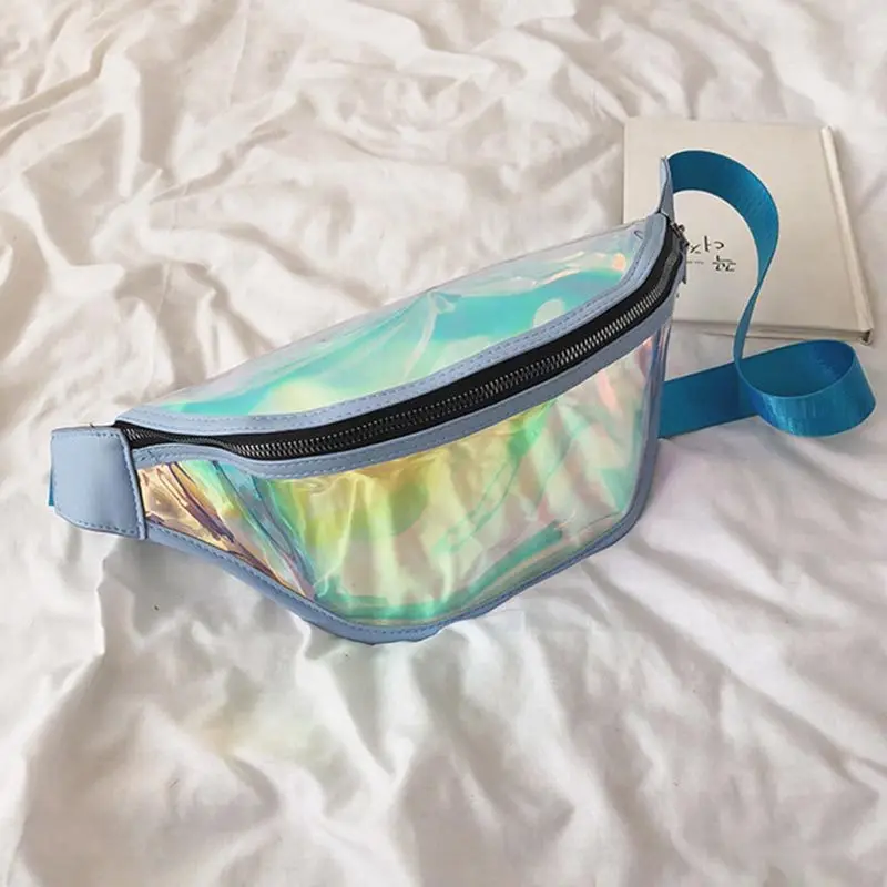 BSCI Factory Laser Leather Fanny Pack With Nylon Belt For Running Waterproof TPU Waist Bag