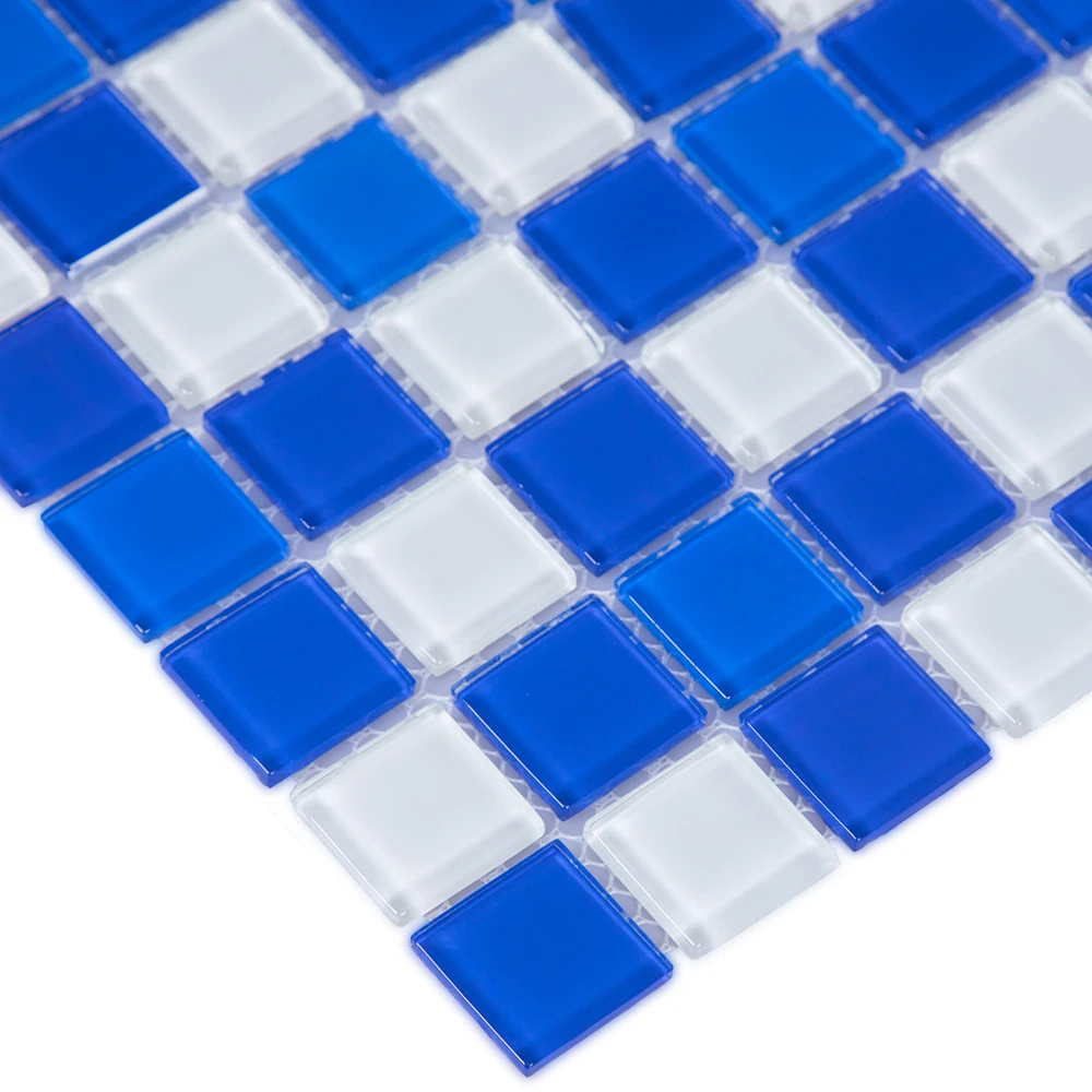 Blue white square classical swimming pool glass mosaic tiles for hotel project