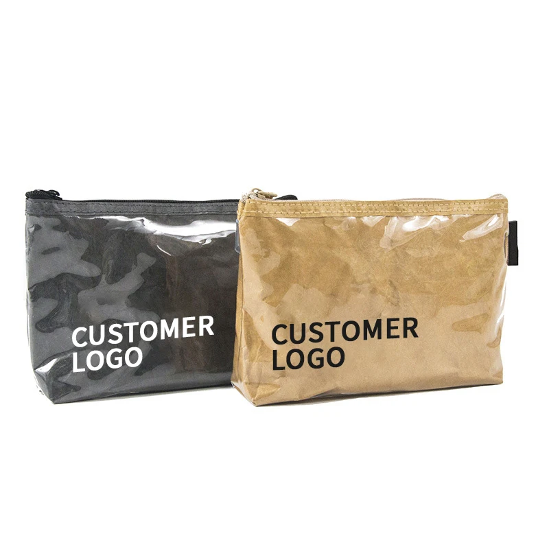 Custom Logo Waterproof Pvc Cosmetic Bag Convenient Dupont Tyvek Paper Zipper Storage Bag Make Up Bag