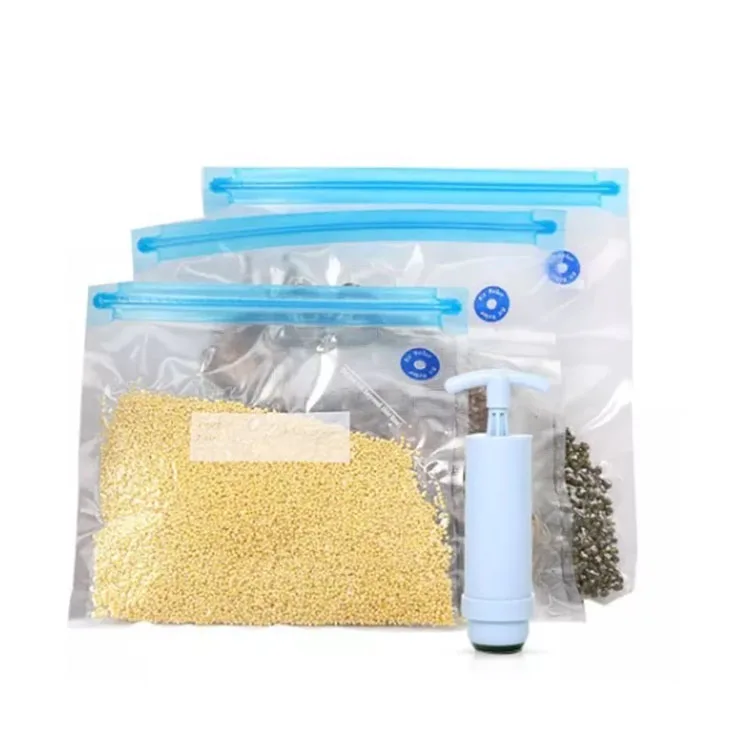 Reusable zipper Air Valve Vacuum Bags Food Grade PE/PA Material Embossed Plastic food Bags