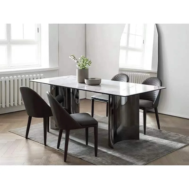 White Marble Dining Table Set 6 Chairs Gold Party Wedding Metal Steel Stainless Style Time Packing Room Modern Furniture Pcs Gua