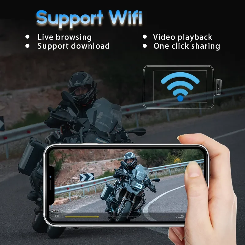 Motorcycle Dash Cam 4 Inch 1080P Dual Lens Wifi Video Recorder Motorbike Camera Sports Action Camera