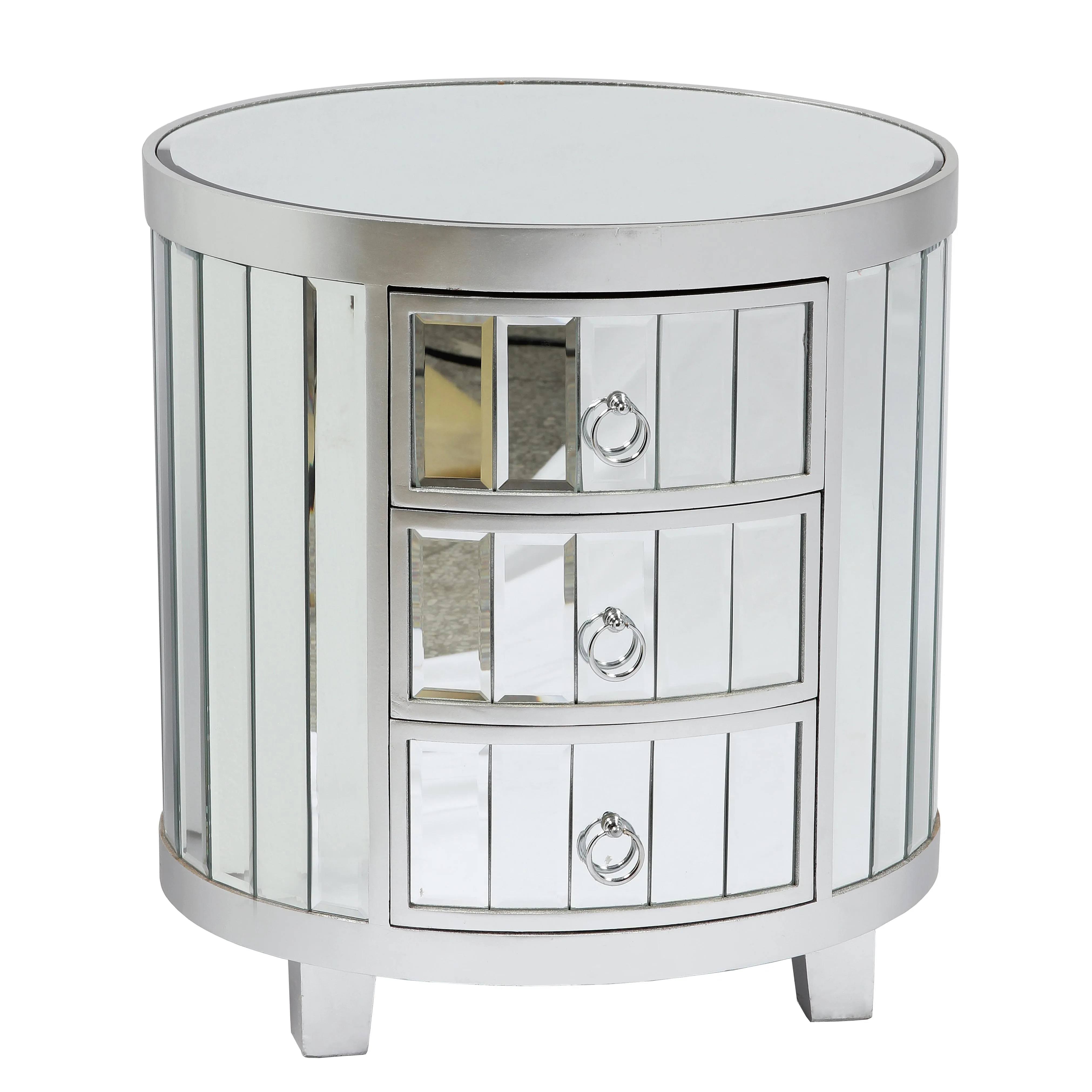 Серебряная круглая зеркальная тумбочка с 3 выдвижными ящиками/стол для спальни, мебель для гостиной, мебель для дома, современное стекло