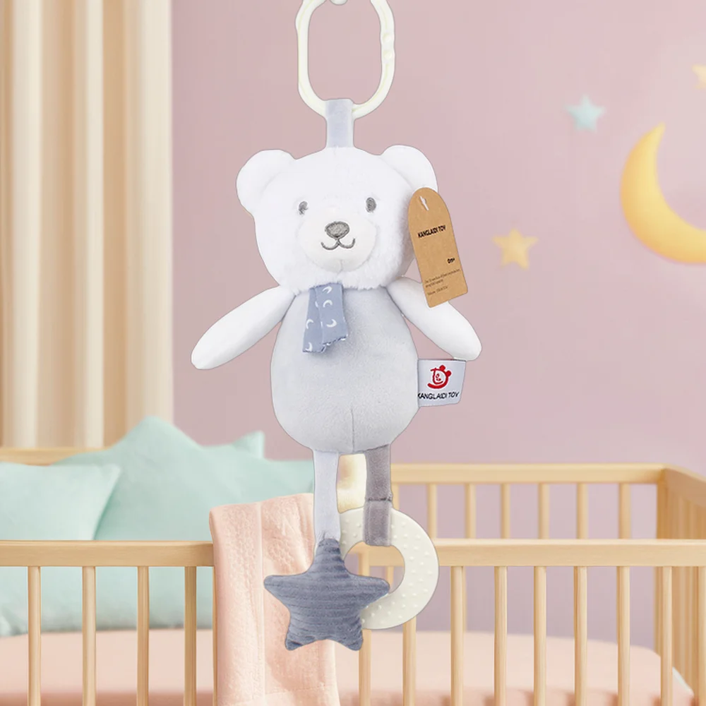 hot selling products 2024 factory custom baby cartoon bear plush bed hanging bell toy infant teether baby toys 0-12 months