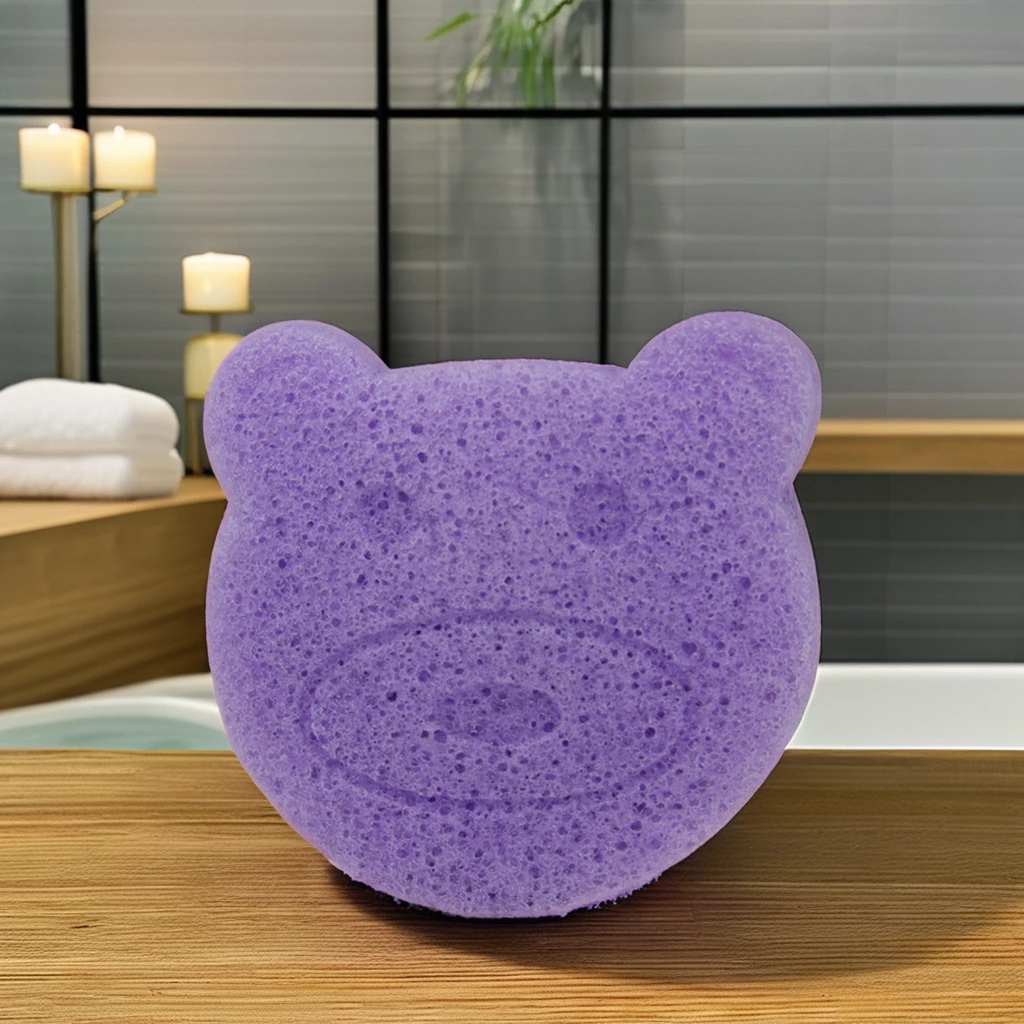Natural Cute Shape Bear Head Konjac Sponges Baby bath sponge OEM/ODM