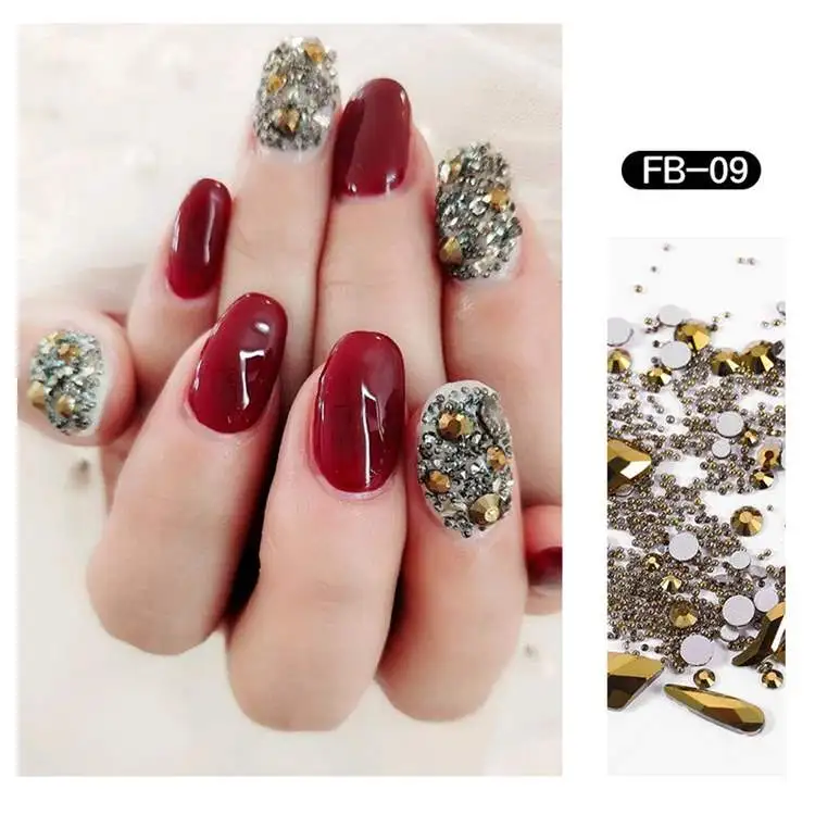 Wholesale Factory Outlet New Fashion Jewelry Bling Mixed Flat Rhinestone Nail Art Decoration