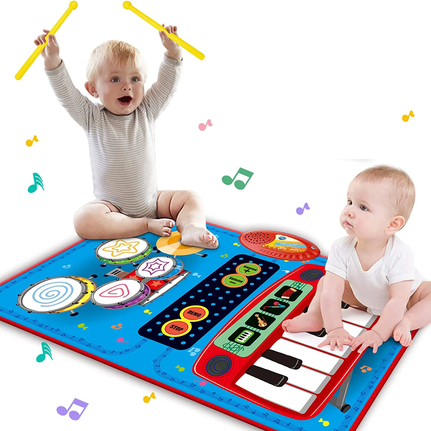 Baby 2 in 1 Musical Mats Piano Keyboard & Drum for Toddlers Early Education Portable Touch Musical Play Mat Learning Toys