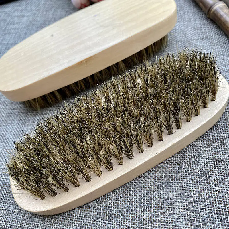 Professional Shoe and Leather Care Brush Set Soft Bristle Pig Hair Brush with Wood and Leather Handle for Maintenance