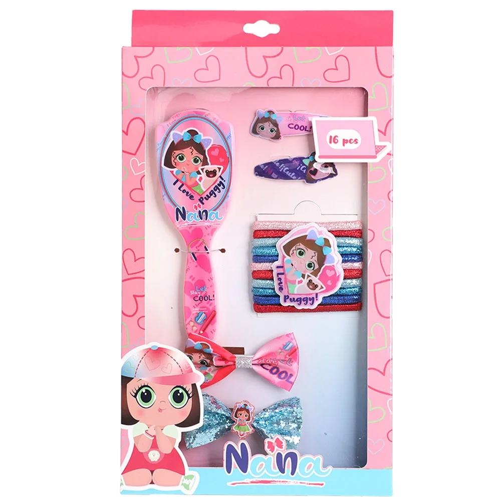 Yifan NANA Pink Fabric Bow Hair Clips Ties Sunglasses Set Fancy Pattern Printed Hair Brush Accessories Set For Kids