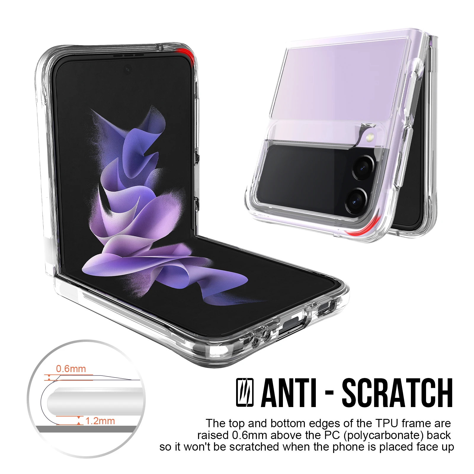 Чехол для Samsung Galaxy Z Flip 3 Ультратонкий Прозрачный жесткий мягкий чехол-бампер из поликарбоната и ТПУ Flip3 5G чехлы
