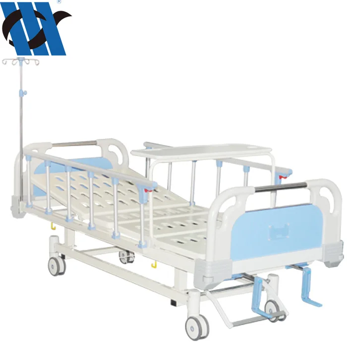 YC-T2611L(II)  High Quality Aluminum Alloy Guardrail With Dining Table Board Double Curved Handle Manual Hospital Bed