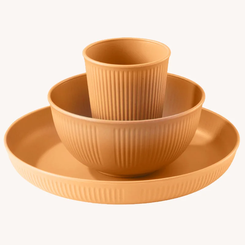 Wheat straw household striped salad dish soup bowl water cup office worker rice bowl spit bone tableware set