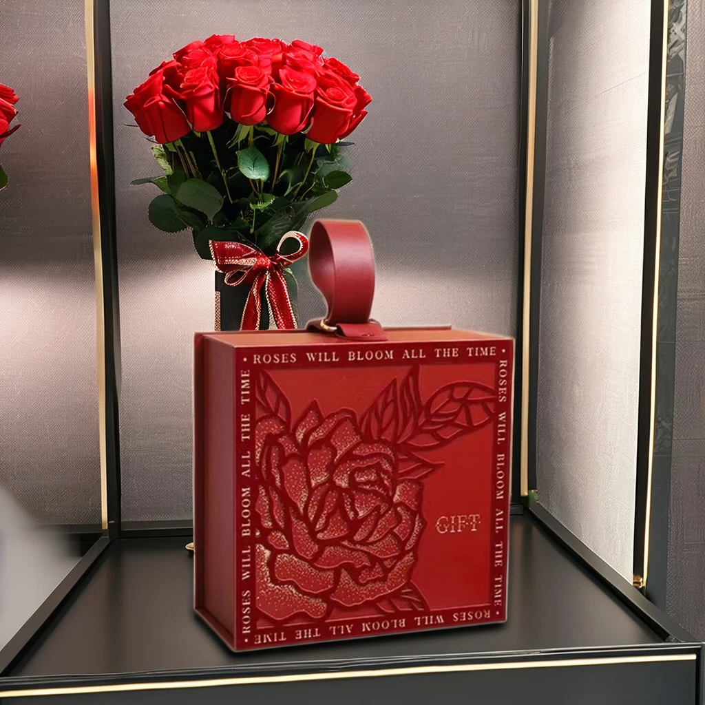 Eco-Friendly Custom Logo Luxury Everlasting Rose Gift Box Belt Packaging Custom Logo Wholesale For Candy Chocolate Bouquet