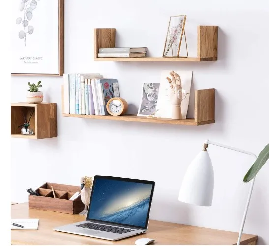 Farmhouse Rustic Wooden Wall Floating Shelves For Living Room Kitchen 100% Solid Wood Wall Mounted Shelf For Home Decor