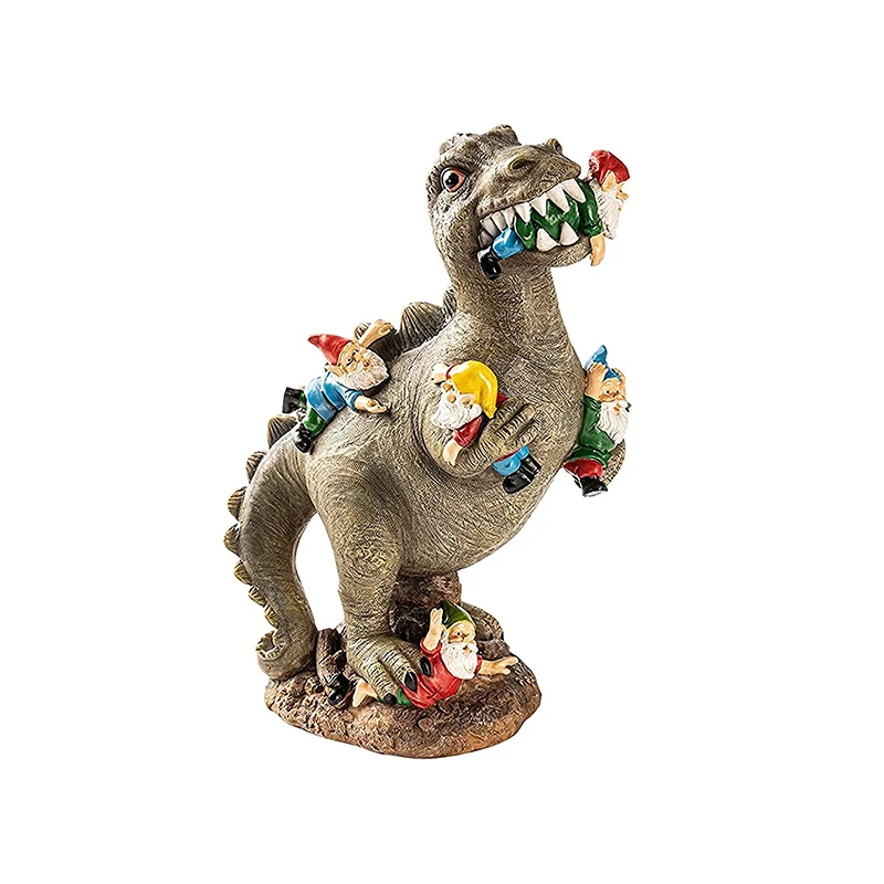 
New Arrival Dinosaur Eating Gnomes Garden Statues Resin Garden Gnome Sculpture 