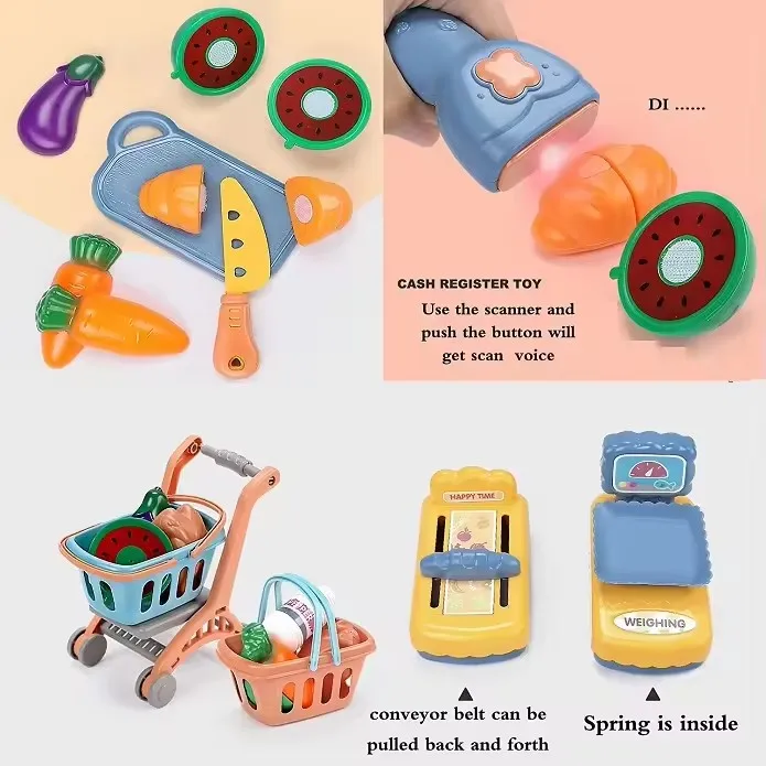Plastic Play Supermarket Set Toy Cashier Set Electronic Children Cash Register Toy With Light And Music