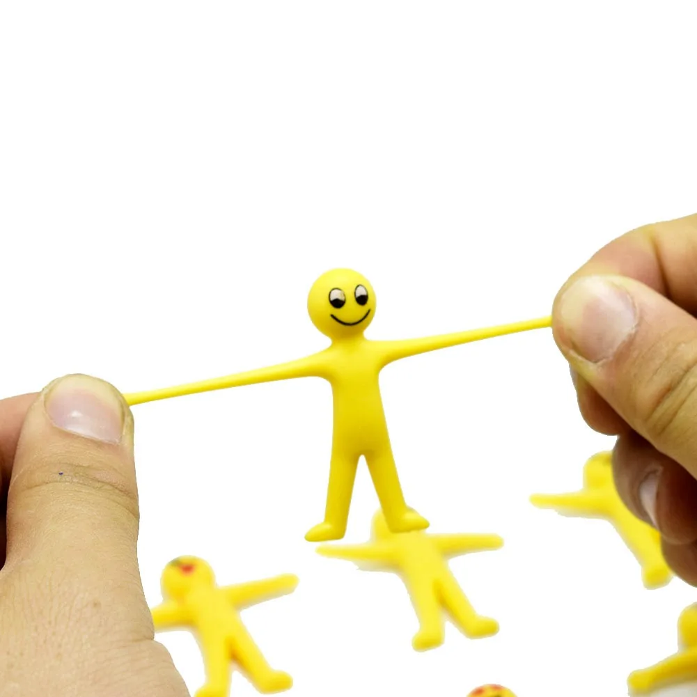 TPR Material Smiling Yellow mini man Stress Relive Non-toxic Plastic Capsule Toy Stretching Pull Toys for Kids Adults