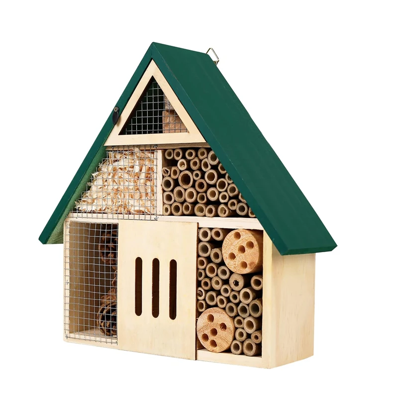 Wholesale Natural Wooden Bee House Insect Hotel Bug Box Bamboo Tubes Wood Bee Hive Habitat Solitary Bee Nesting House Bulk Order
