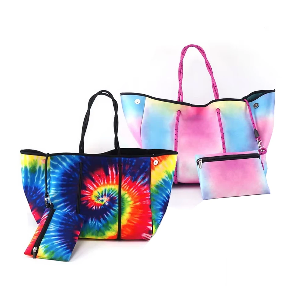 Custom printed logo Deer Animal Perforated Carrying Sea Neoprene Beach Tote Bag Handbag Summer Neoprene Bags For Women