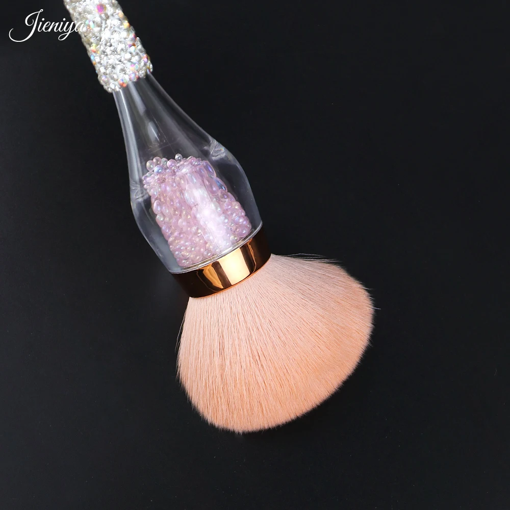 Jieniya Custom Logo nylon hair Multicolor Rhinestone Inlaid Liquid Goblet Design Handle Dusting Brush Cleaning Manicure Brush