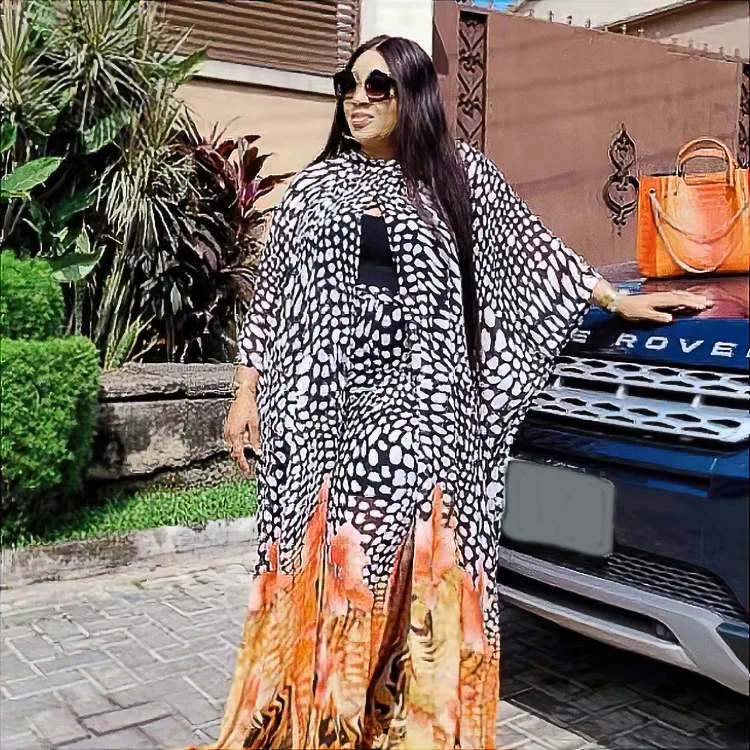 Loose Long Pants 2 Piece Set Abaya Dubai Muslim Oversize Open Kaftan Robe Gown African Women Chiffon Print Cardigan Maxi Dress